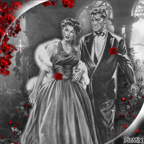 Vintage-Paar, schwarz-weiß mit einem Hauch von Rot - Бесплатни анимирани ГИФ