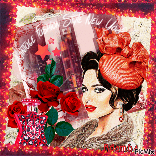 Woman in Red in New York - Vintage - GIF animado gratis