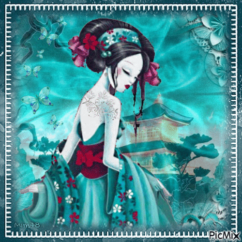 japonais oriental turquoise - 免费动画 GIF