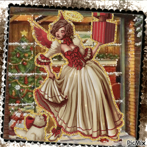 Ángel de Navidad vintage - GIF animado grátis