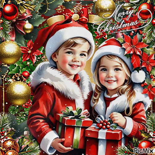 Frohe Weihnachten mit Kindern - Бесплатни анимирани ГИФ