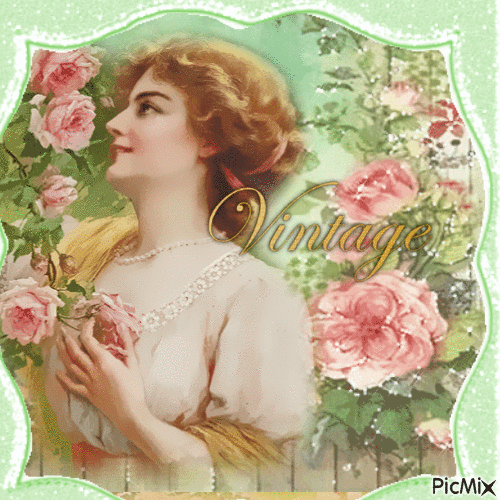☆☆ VINTAGE LADY IN A ROSE GARDEN ☆☆ - Free animated GIF