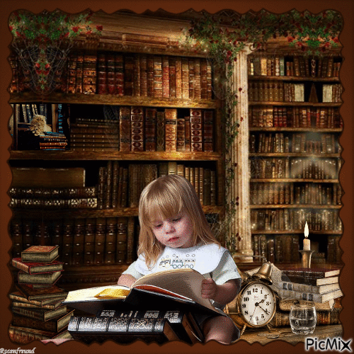 Kind in der Bibliothek - Darmowy animowany GIF