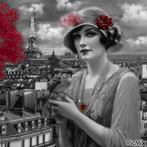 Vintage-Frau - Pariser Hintergrund - Gratis geanimeerde GIF