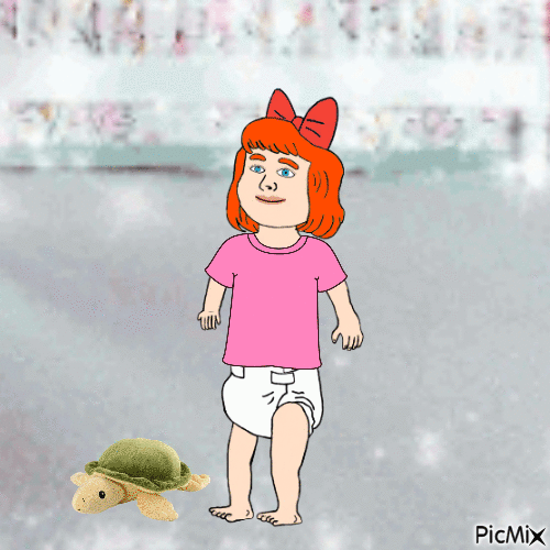 Baby with turtle - Free animated GIF