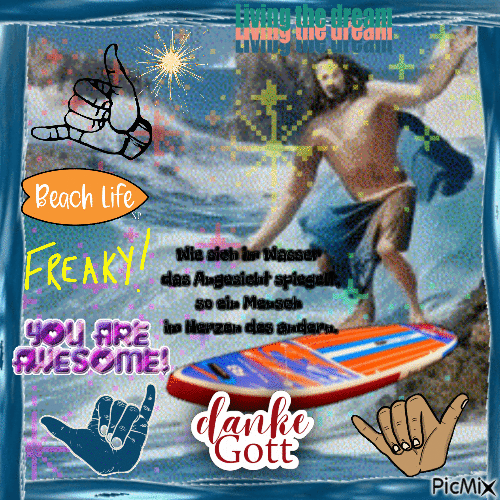 Surfing Jesus - Безплатен анимиран GIF