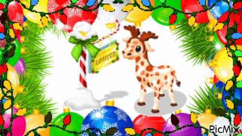 North Pole Giraffe - Free animated GIF