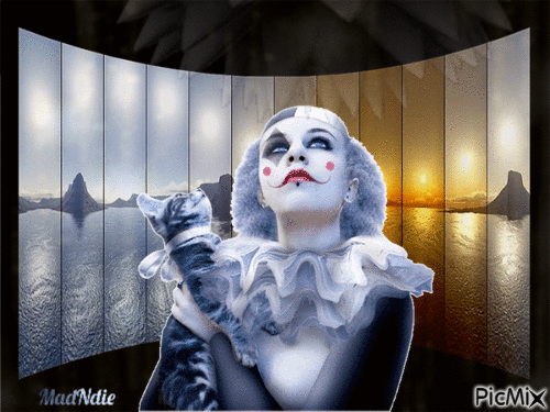 Pierrot et le chaton - Бесплатный анимированный гифка