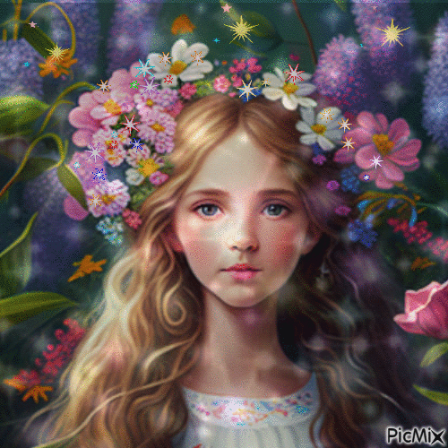Jeune fille couronnée de fleurs - 無料のアニメーション GIF