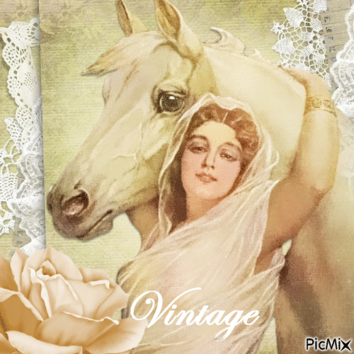 Femme et son cheval/couleur beige - 免费动画 GIF