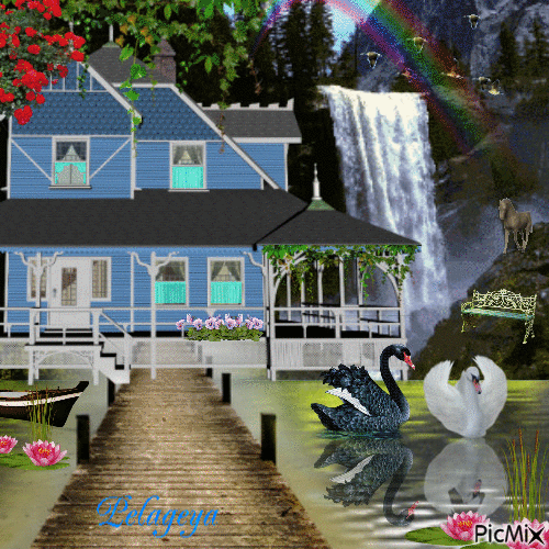 "Magnifique maison"La maison bleue - GIF animé gratuit