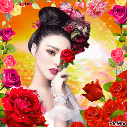 Girl with roses/contest - Бесплатный анимированный гифка