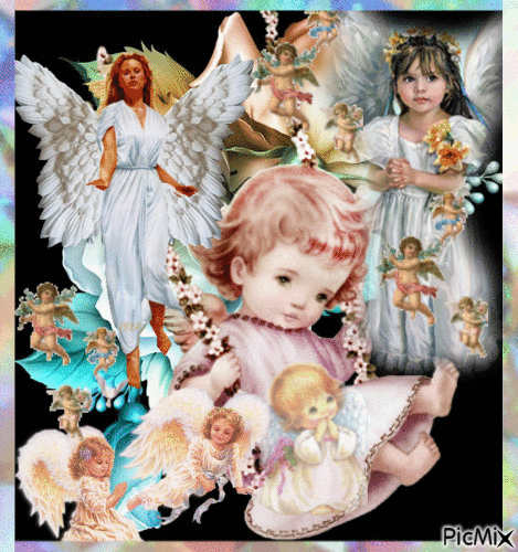 ADULT, CHILDREN AND SMALLER ANGELS JUST HAVING FUN AT HOME. - Nemokamas animacinis gif