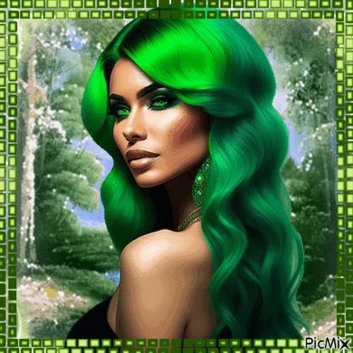 Portrait de femme en vert - GIF animé gratuit