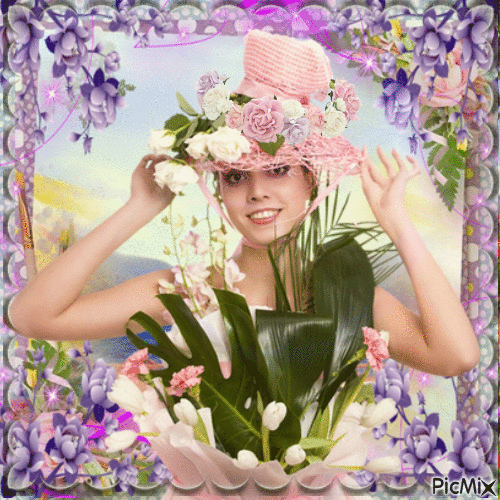 la fille à la couronne de fleurs - GIF animado grátis