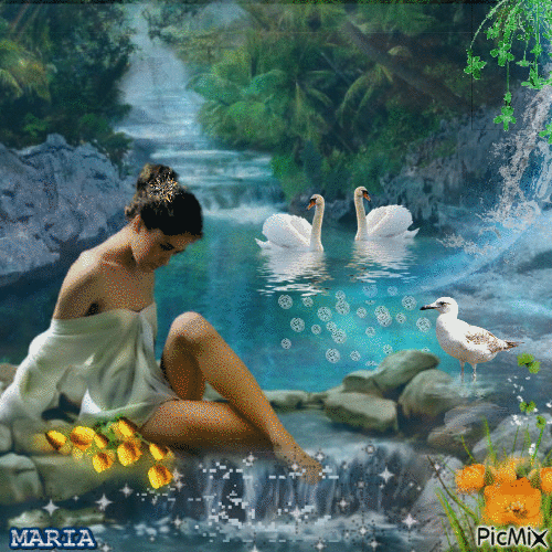 Rest  at the waterfall - Безплатен анимиран GIF