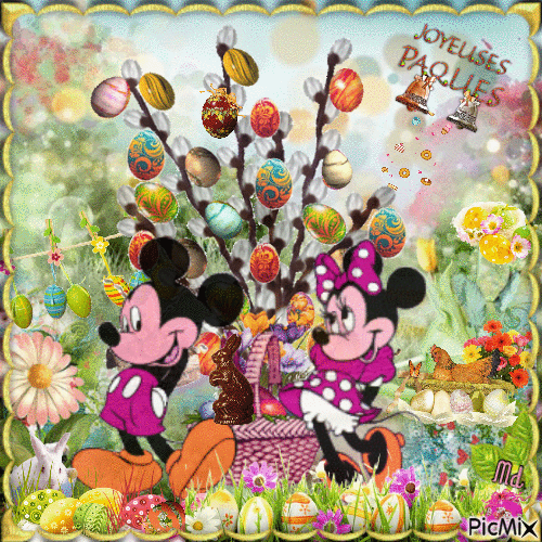 Joyeuse Pâques avec Mickey et Minnie - 無料のアニメーション GIF
