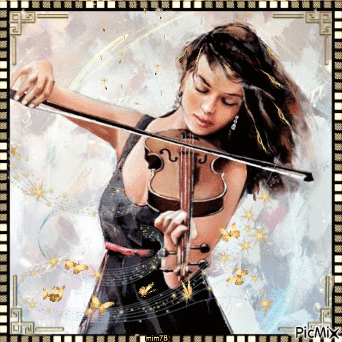 Femme et violon - GIF animé gratuit
