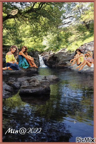tjejer vid sjön - Безплатен анимиран GIF