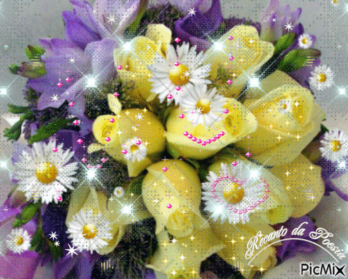 rosas amarelas, flor violeta e margaridas - Free animated GIF - PicMix