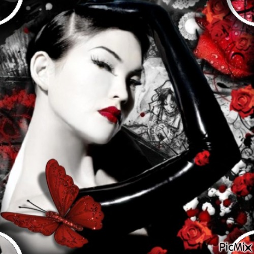 Portrait de femme en rouge, blanc et noir - nemokama png