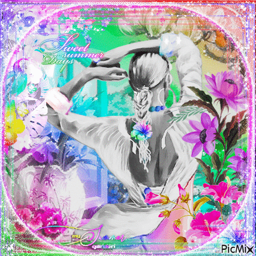 Women and multicolored flowers - Darmowy animowany GIF