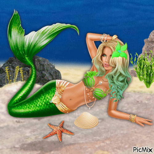 Green mermaid - Animovaný GIF zadarmo