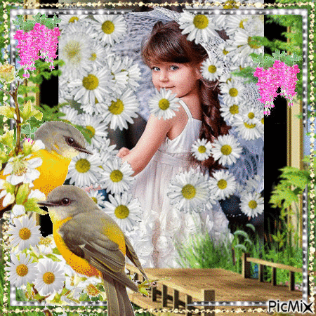 La petite fille et les fleurs - Gratis animeret GIF