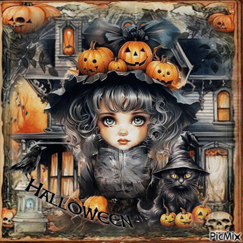 Halloween girl children black orange - Gratis animerad GIF