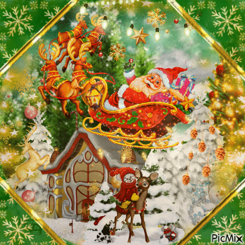 Santa and his sleigh - Free animated GIF