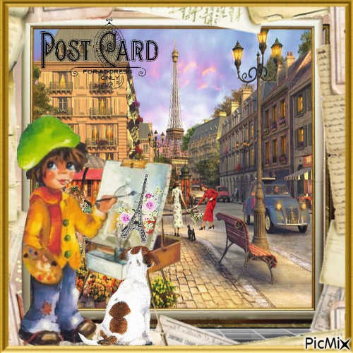 carte postale Paris - ücretsiz png
