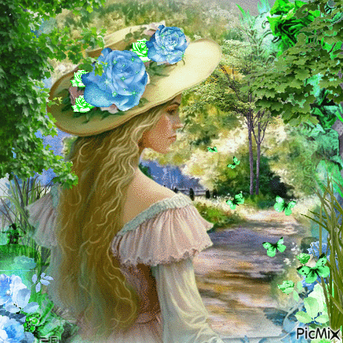 Mujer vintage - Tonos verdes y azules - GIF animé gratuit