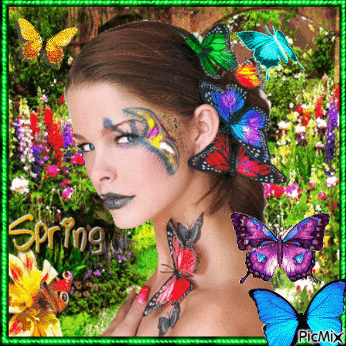 Lady and butterflies - GIF animé gratuit