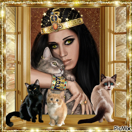 Cléopâtre et ses beaux chatons! - Gratis animerad GIF