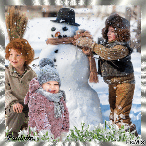 enfants en hiver - GIF animé gratuit