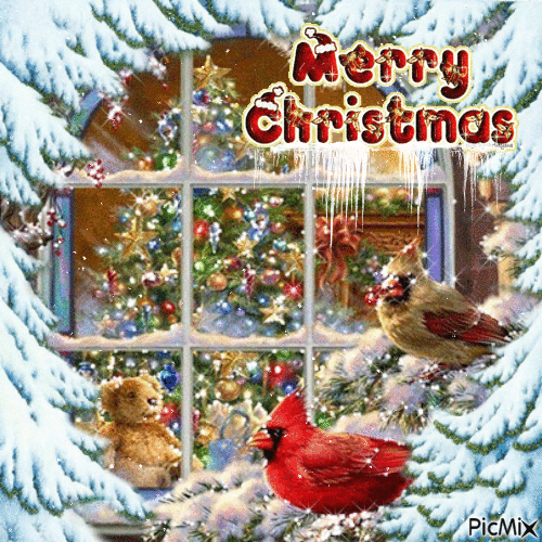 Merry Christmas window - GIF animate gratis