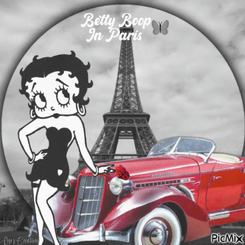 Concours :  Betty Boop à Paris - Fond noir et blanc - Darmowy animowany GIF