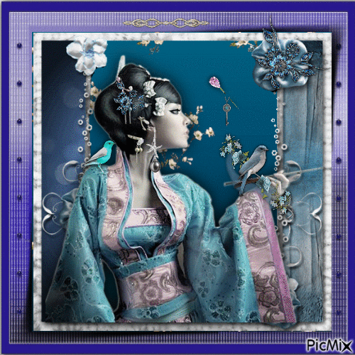 femme bleu avec oiseau - Darmowy animowany GIF