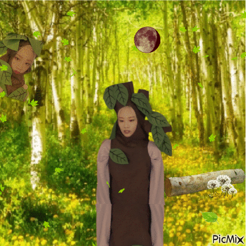 Kim Lip as a tree in the forest - Безплатен анимиран GIF