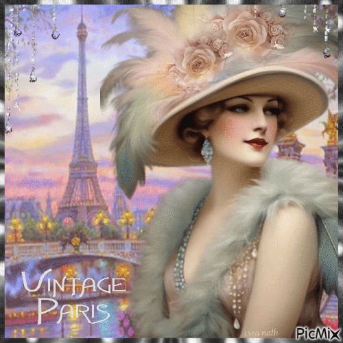 Femme sur fond de la Tour Eiffel-vintage / concours - Animovaný GIF zadarmo