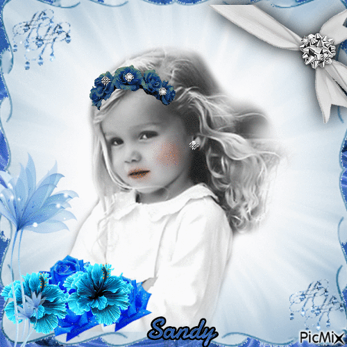 Bella niña con flores azules - Nemokamas animacinis gif