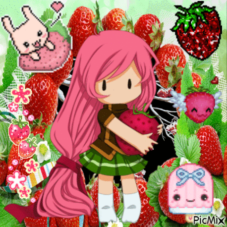 fille manga fraise - 無料のアニメーション GIF