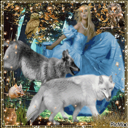 Woman and wolves - Free animated GIF