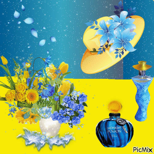 bouquet de fleurs bleu et jaune - GIF animasi gratis