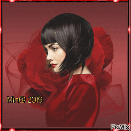 minou52--kvinna på röd bg - Безплатен анимиран GIF