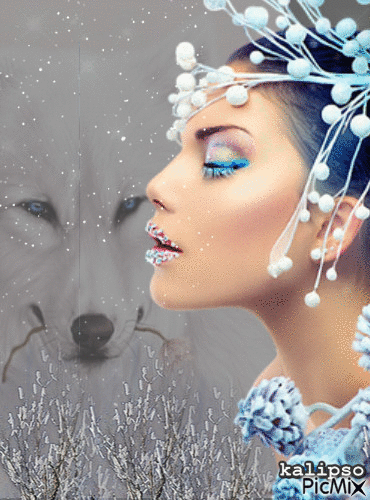 Snowy  wolf - GIF animé gratuit