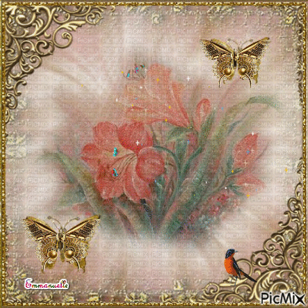 Pastel fleurs et papillons - GIF animado gratis