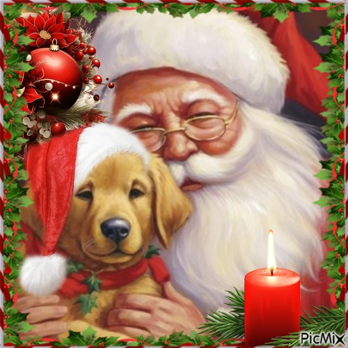 Le Père Noël avec son chien / concours - gratis png