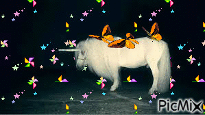 licorne et papillons - Gratis animeret GIF