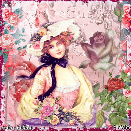 Femme avec des roses - Vintage - GIF เคลื่อนไหวฟรี